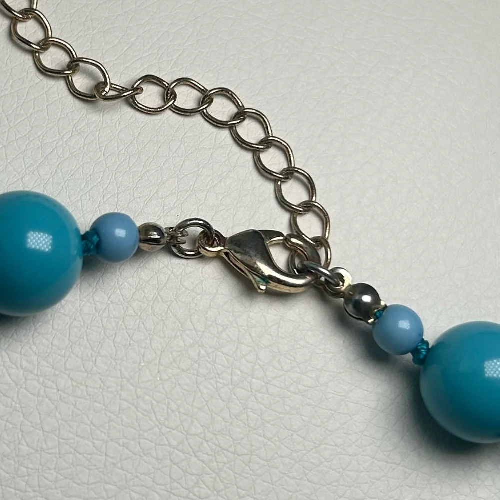 Vintage Retro Boho Aqua Chunky Beaded Necklace